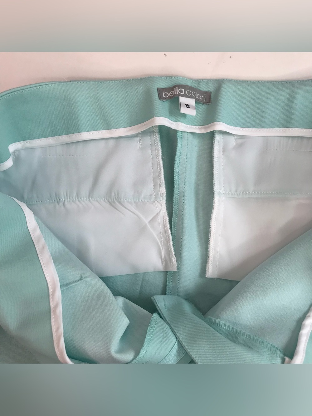 BELLA COLORI Aquamarine Teal Pastel High Waist Tailored Slacks Pants Size 8 - Picture 14 of 16
